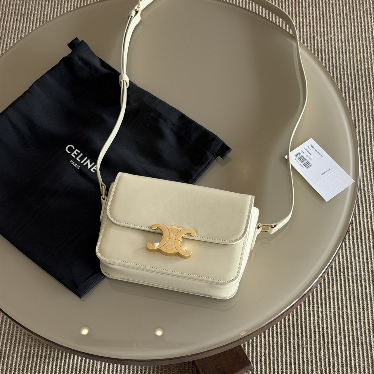 CELINE TEEN TRIOMPHE BAG IN SHINY CALFSKIN Limestone