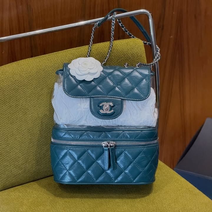 CHANEL QUILTED AGED CALFSKIN LEATHER & PVC AQUARIUM BACKPACK Holo25