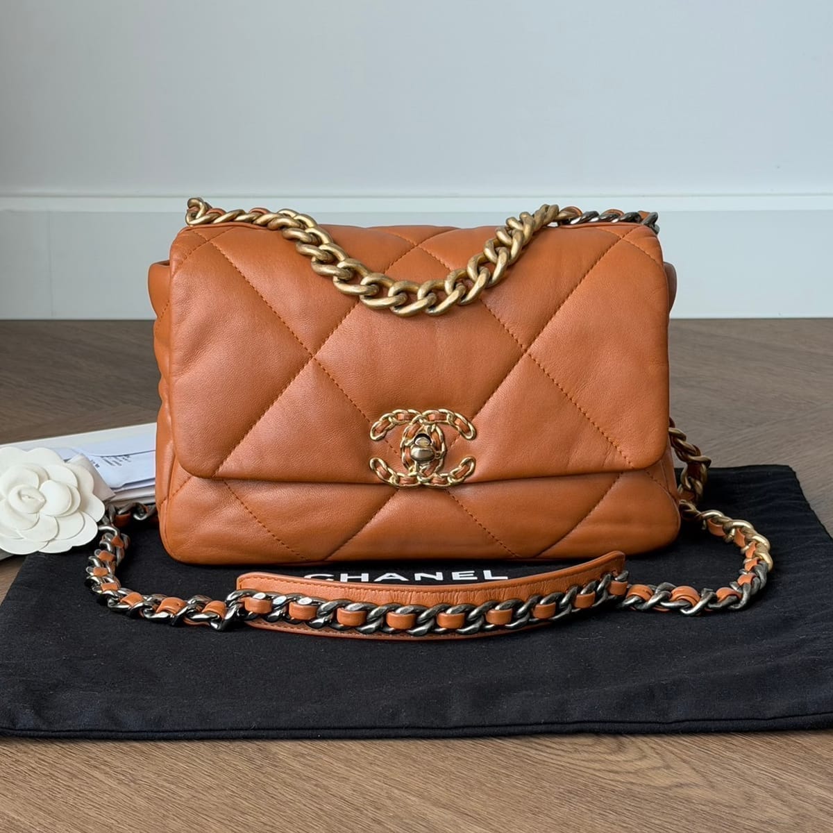 CHANEL 19 Size26 Lambskin Light Brown Microchip 2021