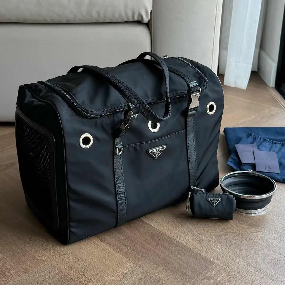 PRADA Re-Nylon and Saffiano leather pet bag Microchip