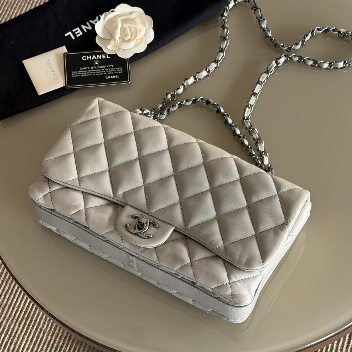 CHANEL 3 Quilted Lambskin Jumbo Flap bag holo15