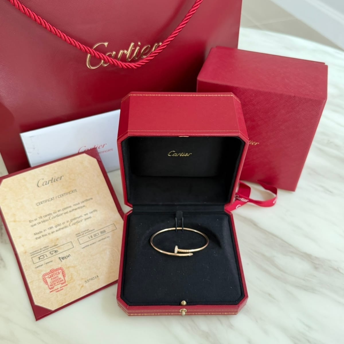 CARTIER JUSTE UN CLOU BRACELET Small Model Diamonds 18K Gold Y.2020 Size 16
