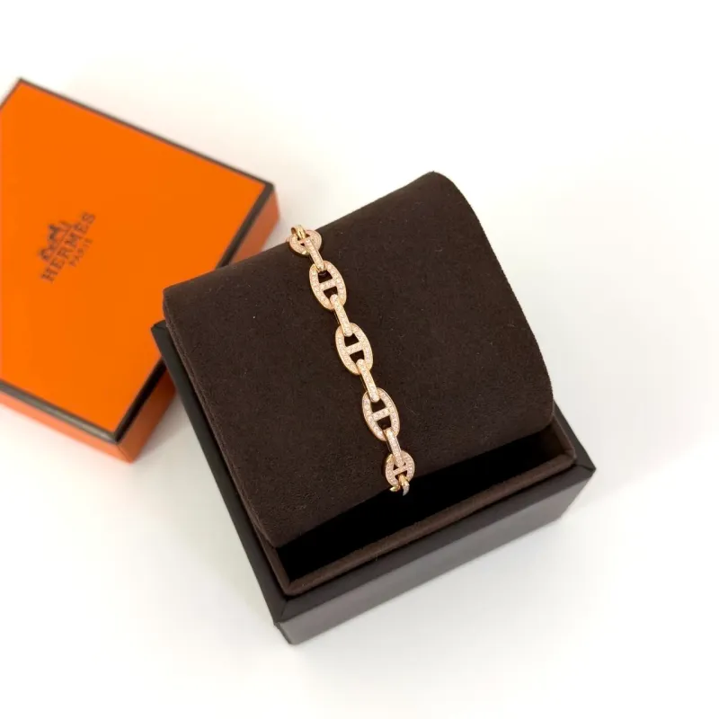 Hermès Rose Gold Chaîne d'ancre Enchaînée bracelet size ST 264 diamonds 1.64 ct