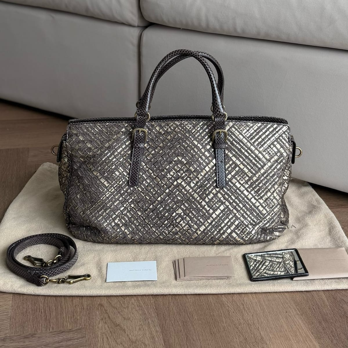 BOTTEGA VENETA Brown Python 2 Way Tote Bag Size 45