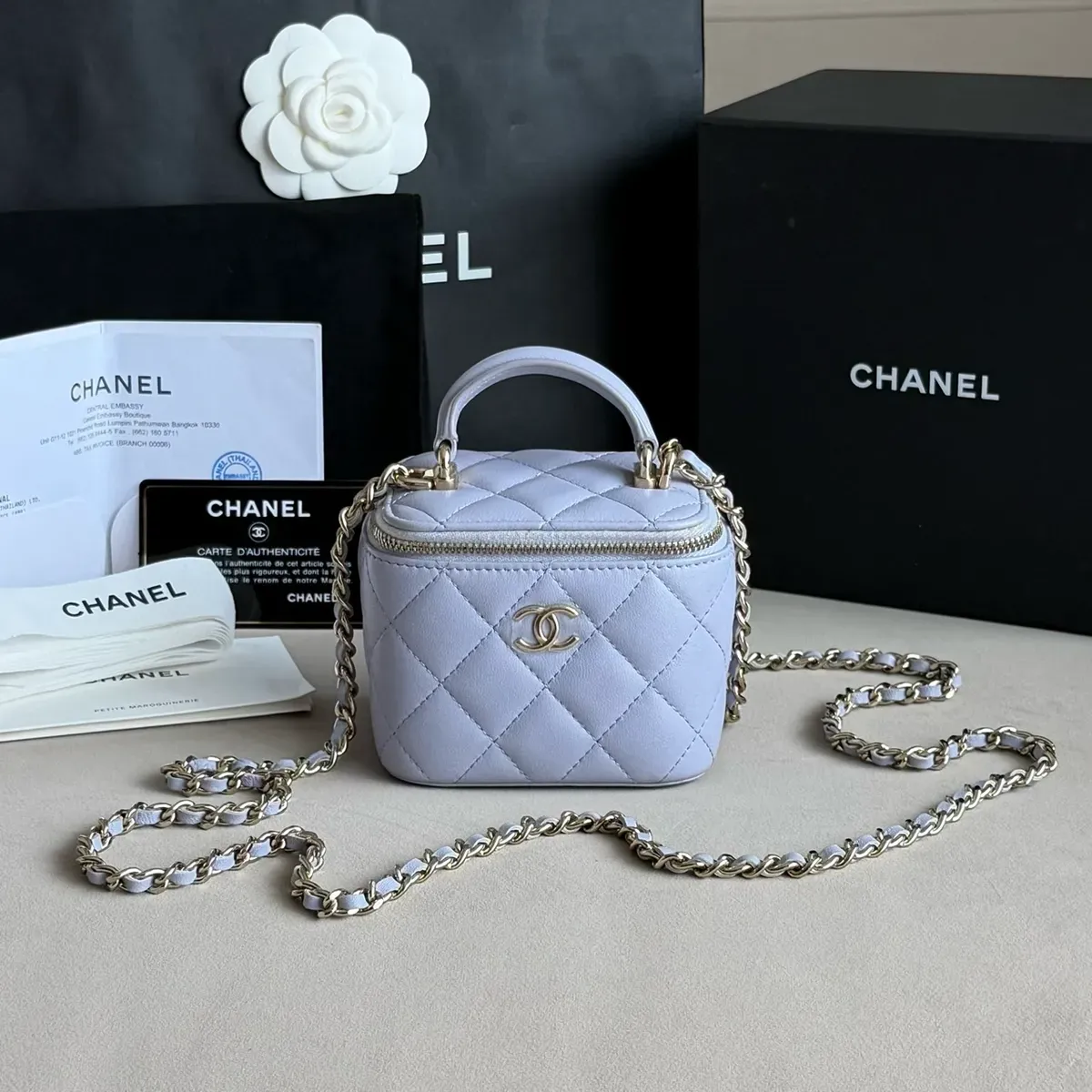 CHANEL Vanity Mini Top Handle Lamb Skin Holo 31 LightGold HW