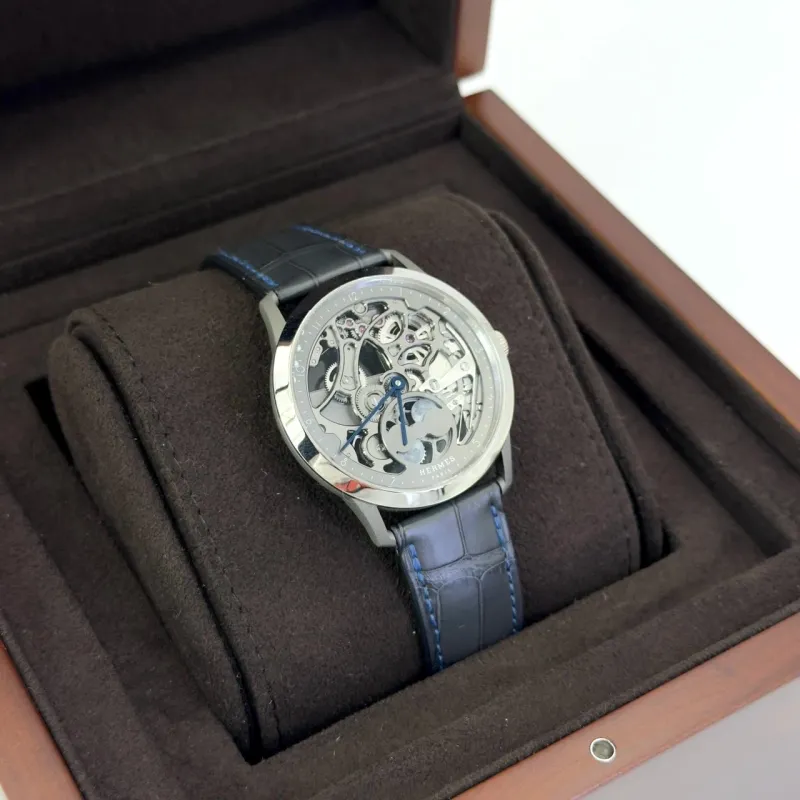 Hermès Slim d'Hermès Squelette Lune watch, Titanium & Platinum case 39.5 mm