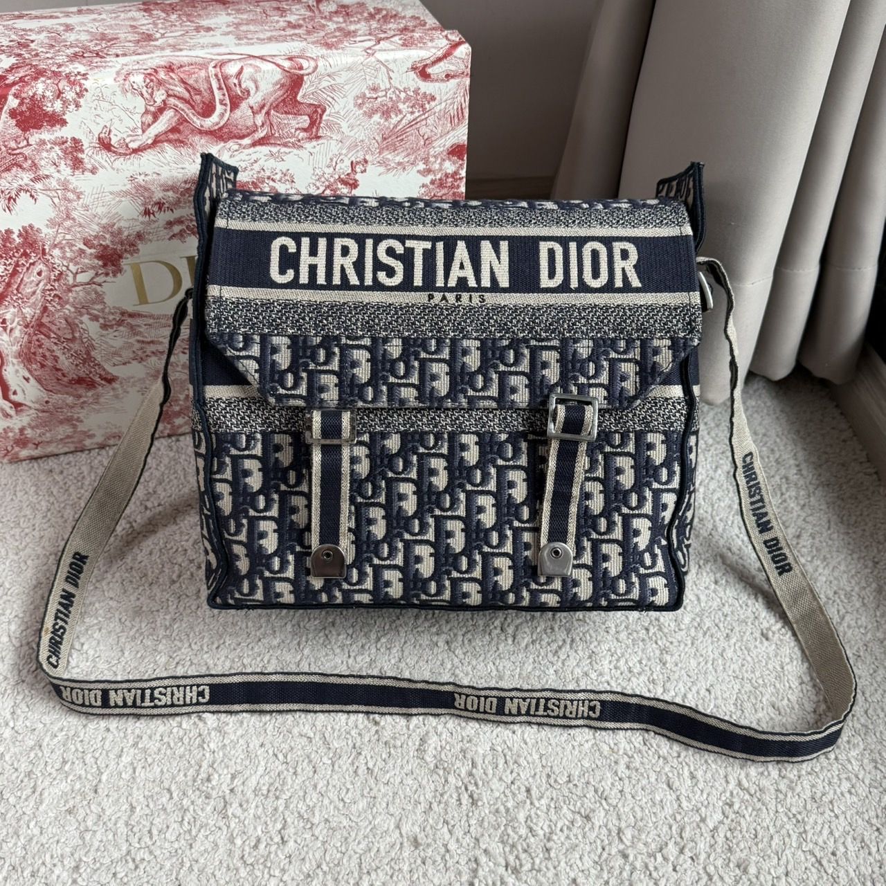 DIOR Camp Medium Oblique Jacquard Canvas Messenger Bag Blue 2018