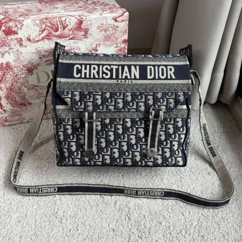 DIOR Camp Medium Oblique Jacquard Canvas Messenger Bag Blue 2018